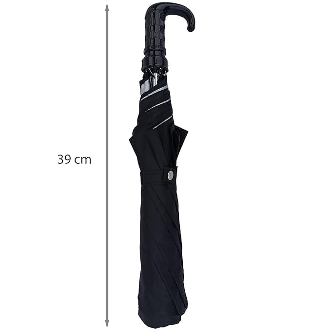 Image of Umbrella for rain and sunshine, Strong and windproof with deep black colours is suitable for men, women, boys, girls, and kids. Unfold or Two fold black umbrellas.2Fold Black