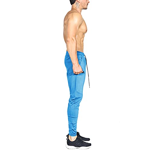 Brokig Mens Lightweight Gym Jogger Pants,Men's Workout Sweatpants With Zip Pocket(Light Blue,Medium) #TOP3