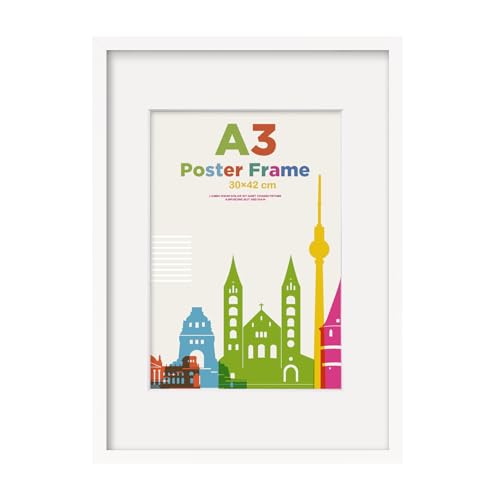 Egofine Bilderrahmen A3 A3 Bilderrahmen mit Plexiglas 30x42 cm Fotorahmen zur Wandmontage Rahmen für Fotos 20x28 cm Zertifikate und Poster Horizontale oder Vertikale Wandmontage Weiß