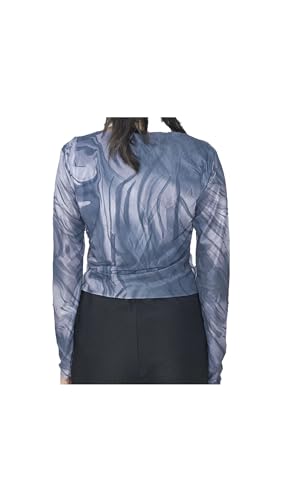 Image of Women's Sheer Mesh Long Sleeve Top - Blue Marble Print Square Neck
