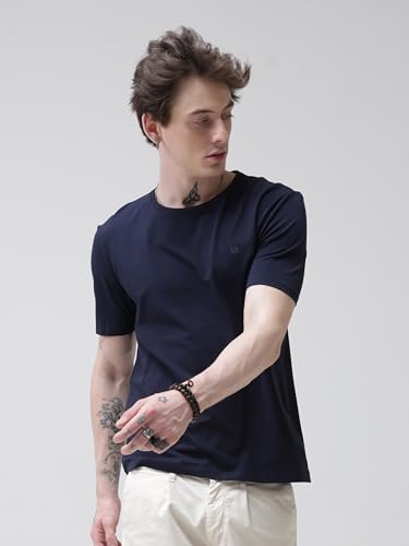 Image of TURMS Men's Casual Solid Round Neck T-Shirt, Odor Control, Stretchable & Breathable, Cotton Rich Fabric, Half Sleeve