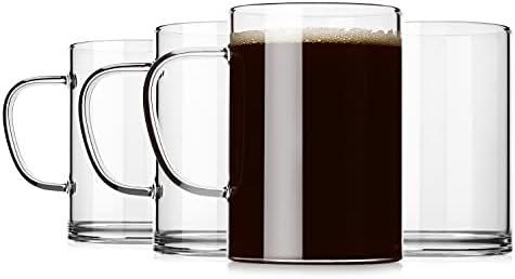 LUXU Glass Coffee Mugs 16 oz,Set of 4 Large Glass Coffee Cups Clear Tea Cups,Cute Coffee Bar Accessories,Iced Coffee Glasses,Lead-Free Glass Cups for Water,Latte,Milk-Flat Bottomed Design