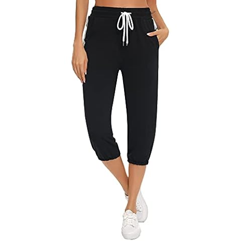 Enjyam 100% Cotton Lady Sweatpants Elasticated Waist with Drawstring Hollowout Stretchy Sweatpants Track Trousers-Black/M Cover
