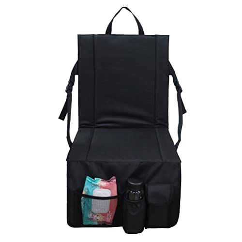 Folding Stadium Seat Camping Back Support Cushion Seat with Storage Bag Cup Holder Portable Outdoor proof Bleacher Seat (black)