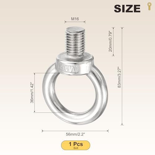 Anillo de elevación de maquinaria M16 en acero inoxidable plateado 2