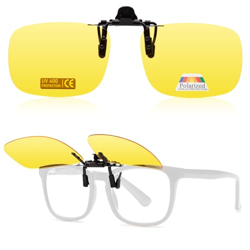 Epavouos Clip-On Nachtfahrtbrillen UV400- Polarisiert Nachtsichtbrille für Brillenträger Verbesserte Sicht in schwierigen Lichtverhältnissen - Vielseitig einsetzbar (Nachtfahrbrille, 60mm X 43mm)