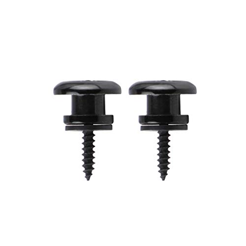 FLEOR - 2 piezas de correa de metal para guitarra, cabeza de setas, botón, cierre, pasadores de extremo con tornillos de montaje para piezas de bajo de guitarra eléctrica acústica, negro