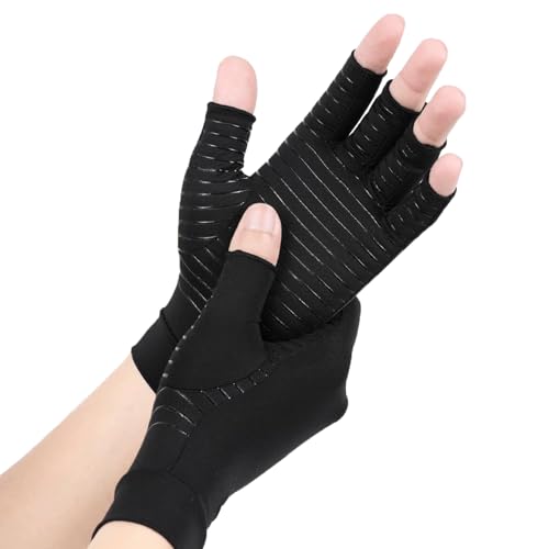 AovYoo Copper Arthritis Compression Gloves Women Men for Raynauds Fingerless Gloves for Pain Relief Daily Joint Support 1 Pair M
