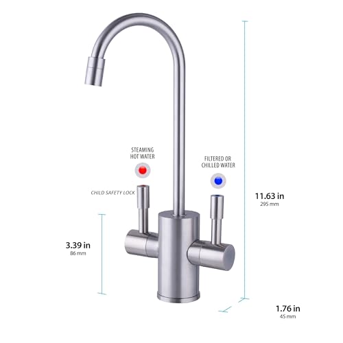 Ready Hot 41-RH-200-F560-BN Instant Hot Water Dispenser System, 2.5 Quarts, Manual Dial Dual Lever Hot and Cold Water Faucet Brushed Nickel