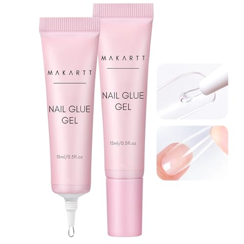 Makartt Gel Nail Glue for Press On Nails - 3D Gel Nail Art 30ml Super Strong 3 in 1 Solid Nail Glue Gels for False Nail Tips Long Lasting Manicure Bond Curing Needed Pack of 2