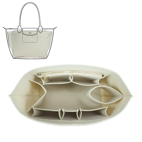 Lckaey Inserção organizadora de bolsa para bolsa Longchamp Le Pliage grande, inserção de feltro com 9 compartimentos com copo cáqui-G