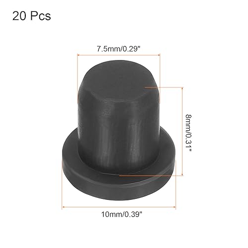 Image of UXCELL High Temp Silicone T-Shaped Solid Rubber Stopper Plugs - Dia 7.5mm /0.29 inch, Black, Pack of 20 (OD 10mm)