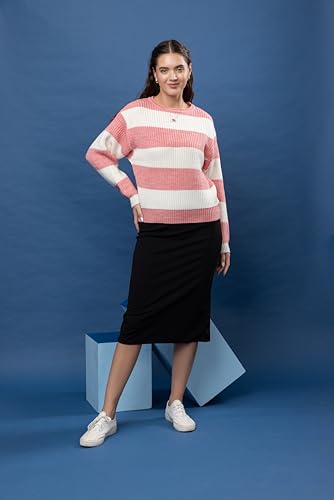 Image of Wear lusso Women's 100% Wool Color Block Stripe Full Sleeve Round Neck Pullover Sweater | Winter Season Fashion