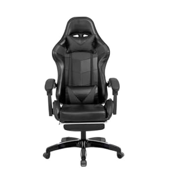Cadeira Gamer Escritório Reclinável Giratória Com apoio para Pés Preta