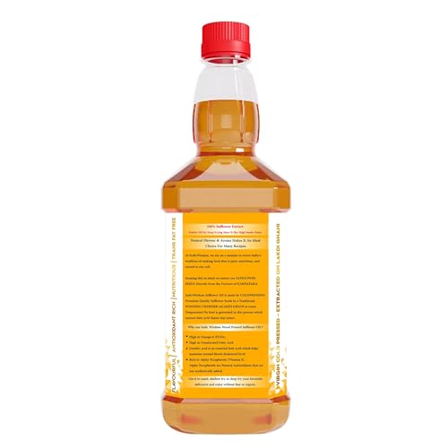 Image of IndicWisdom Wood Pressed Safflower Oil 1 Liter (Cold Pressed Safflower Oil - Extracted on Wooden Churner) (Pack of 3)