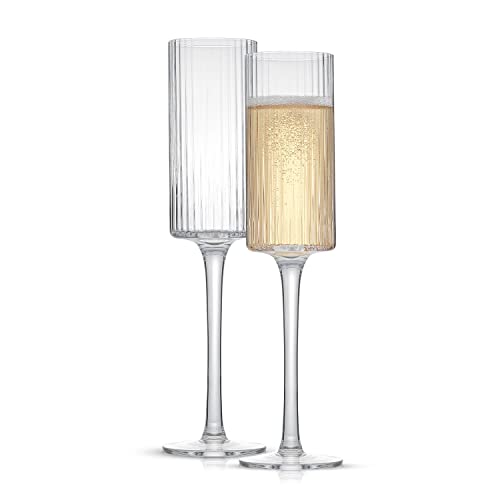 JoyJolt Elle 5.7oz Champagne Glasses, Fluted Glass Flute Set of 2, Vintage Style Unique Drinking Cocktail and Mimosa Glasses, Wedding Champagne Flutes