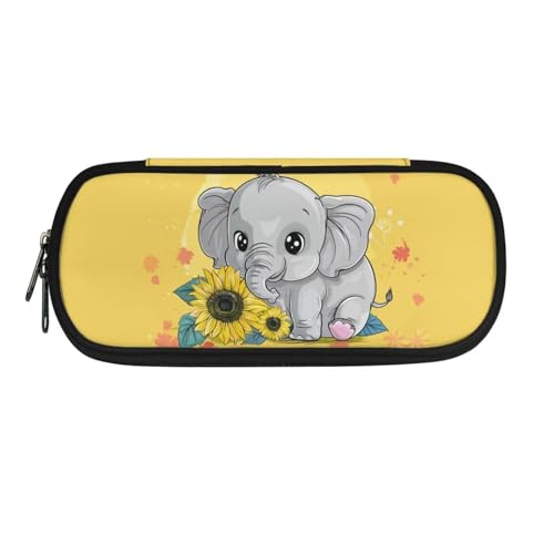 Image of Sunflower Elephant Pencil Case for Adults Kids Pencil Pouch School Pen Bag Pen Cases Holder Stationery Pouches Aesthetic School Office Supplies