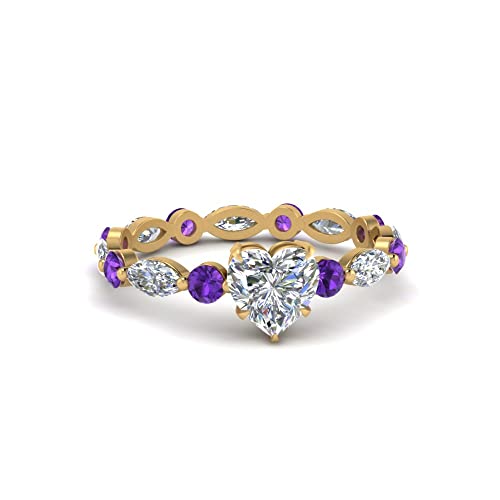 Image of 55Carat Choose Your Gemstone Marquise and Round Eternity Ring Yellow Gold Plated Heart Shape Side Stone Engagement Rings Lightweight Office Wear Everyday Gift Jewelry US Size 4 to 12