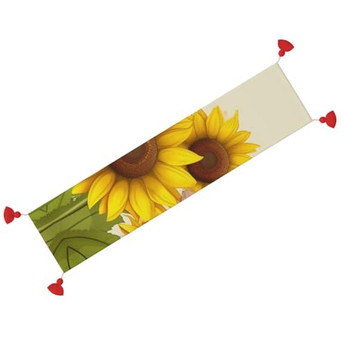 Chemin de table rustique fleuri avec pompons - Décoration de table champêtre
