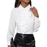 FWSHANGMAO Women Vintage Victorian Frilly Ruffle Shirt Blouse Elegant Button Down Long Sleeve Blouse Tops Classic Solid Formal Lapel Collar Blouse Work Tops White M