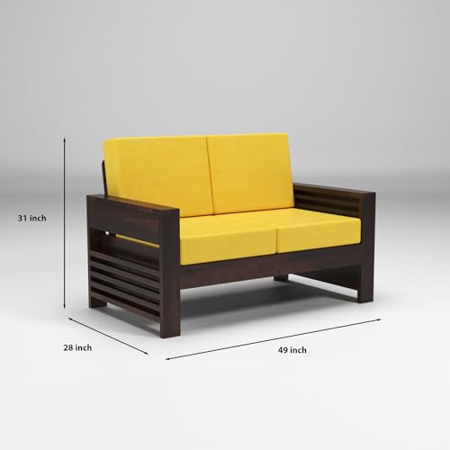 Image of Sheesham Wooden 2 Seater Sofa for Living Room | Rosewood 2 Seater Cushion Sofa with Side Teapoy for Home & Office | Solid Wood Sofa Set for Lounge (Honey,Beige,2 Seater)