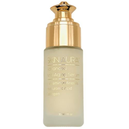 SKIN AURA Advanced Suero antienvejecimiento, fórmula todo en uno, mejora visiblemente las arrugas, las líneas finas y las manchas de la edad con 5 vitaminas + minerales, ácido hialurónico y péptidos