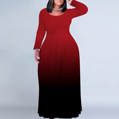 Image of PinkPatty Women's Plus Size Long Sleeve Maxi Dresses T Shirt Boho Fall Dress with Pockets