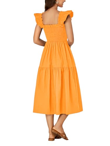 Image of Rooscier Women's A Line Smocked Midi Dress | Summer Sleeveless Square Neck Casual Sundress