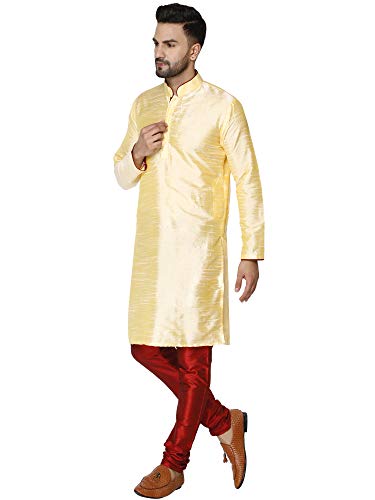 Image of SKAVIJ Men's Art Silk Contrast Kurta Pyjama Set Woven Design 2-Piece Festive Ethnic Dress