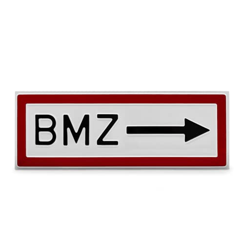 Betriebsausstattung24 Hinweisschild „BMZ, rechts“ - 29,7 x 10,50 cm - Aluminium - Zum Verschrauben - Hinweise für die Feuerwehr - Brandschutz-Erstausstattung nach DIN 4066-D1