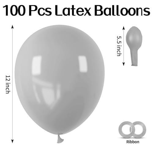 Image of 100pcs Gray Balloons 12 Inch Matte Latex Balloon | Helium Compatible, Baby Shower, Graduation, Wedding Anniversary, Birthday Party Decorations