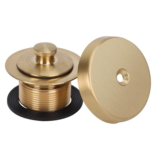 PRIMSOPH Lift Turn Tub Drain Trim Kit with One Hole Overflow Faceplate Conversion Kit Assembly Universal Fine Coarse Thread Replacement Brushed Gold