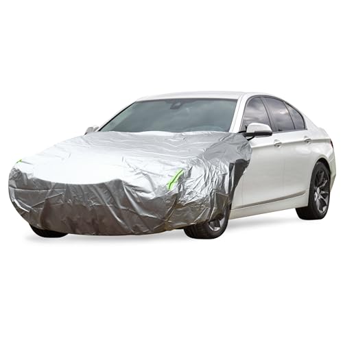 Image of ABSOPRO Car Windshield Cover Half Car Cover Top with Reflective Straps for Ice and Snow for Most Cars Silver Tone 210D Silver Tone 87 inch x 63 inch