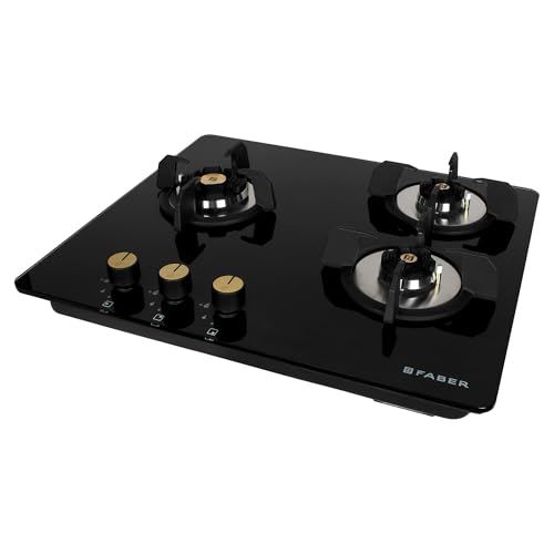 Faber Hob/Hobtop 3 Brass Burner Auto Electric Ignition Glass Top (Maxus HT603 CRS BR CI AI) Black - Image 4