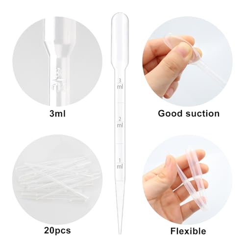 20 Stück 3ml Pipetten,Dosierpipette,Einweg Pipetten Mit Skala,Kunststoff-Transferpipetten,für Labor Versuch,ätherische Öle,Klassenzimmer Experiment