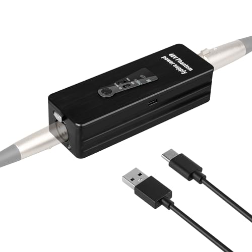 Depusheng Phantom Power Supply 48V/12V Switch, Rechargeable Portable Phantom Power for Condenser/Interview Shotgun Microphone, Audio Interface, Recording Studios, Up to 40h Working Time