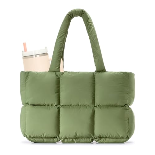 Image of Herald Puffer Tote Bag for Women, Large Quilted Puffy Handbag Lightweight Satchel Purse with Cup Holder & Compartment