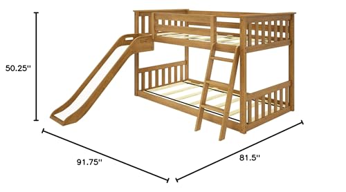 Image of Max & Lily Twin Over Twin Low Bunk with Slide and Ladder, Wooden Bunk beds with 14 inch Safety Guardrail for Kids, Toddlers, Boys, Girls, Teens, Bedroom Furniture, Pecan