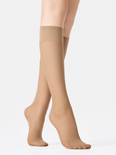 Image of leg elegant Sheer Knee High Stockings for Women, 6 Pairs Knee High Transparent Toes Nylons Pantyhose for Women