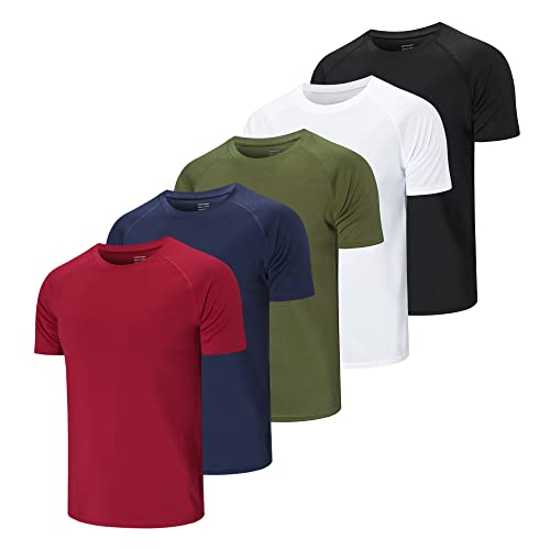 Cimic Men’s 5 Pack Workout Shirts Quick Dry Fit Short-Sleeve Gym T-Shirts Tops for Athletic, Sports, Running