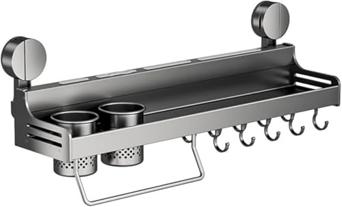 GEBYUI パンチフリー!ステンレス製吸盤キッチンツールフック 壁掛けラック兼箸・ナイフホルダー 大容量 & 中空通気設計 取り外し可能でお手入れ簡単 多機能収納フック キッチン・浴室・トイレに最適なダメージレス収納アイテム