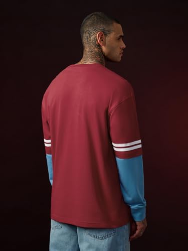 Image of The Souled Store The Big Bang Theory: Sheldon Cooper Men and Boys Long Sleeve Round Neck Red Graphic Printed Casual Lightweight Drop Shoulder Streetwear Trendy Oversized Full Sleeve T-Shirts