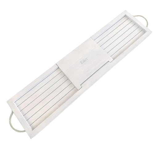 Esker Bathtub Tray, Premium Pine Wood Bath Board with Hemp Rope Handles; 32” Wide with Built in flip-up Mirror for applying Make-up, Masks or Scrubs; Must Have Bath Accessory Tray Caddy.