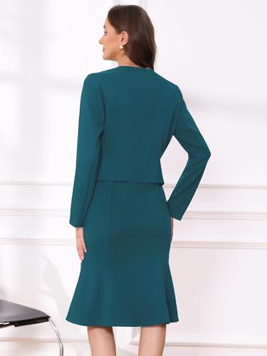 Image of Allegra K 2 Piece Suit Dress Set for Women's Cropped Blazer and Sleeveless Mermaid Business Dress
