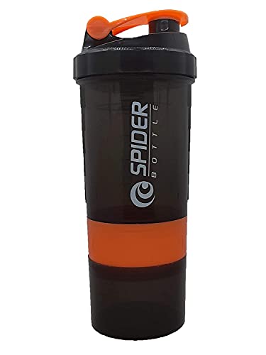 Image of Protein Shaker Bottle 500ml with 2 Storage Compartment Cup for Gym, Yoga, Hiking, Cycling, BPA Free Material. (Orange)