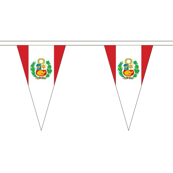Flagtex Peru (Crest) Triangle Fabric Bunting – 5m with 12 Flags – Fabric for Indoor & Outdoor Use – String Flags Banners Peruvian South America Pennant — image 1