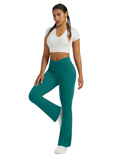 Image of Flare Leggings for Women Flare Yoga Pants with Pockets High Rise Crossover