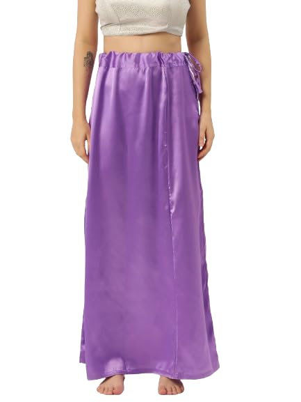 MS. LINGIESWomen's Satin Silk Saree Petticoat Underskirt Indian |Lining for Sari (Violet) Small