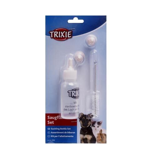 TRIXIE Saugflaschen-Set | Doppelpack | 2 x 57 ml | Zur Unterstützung von neugeborenen Tieren und Tierwaisen mit Flüssigkeit und Nahrung | Mit Flaschenbürste und 3 Silikon-Saugern