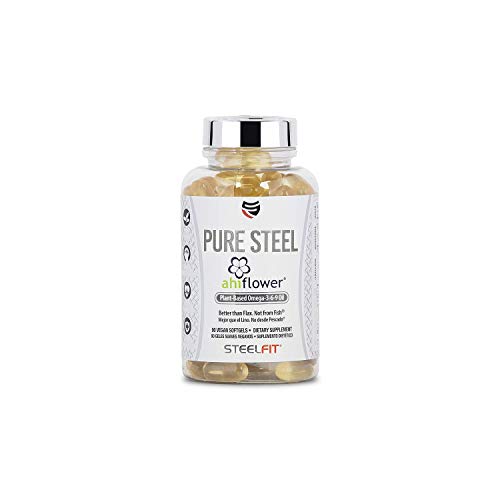 SteelFit Pure Steel AhiFlowerÂ® - Plant Based Omega 3 6 9 Oil - Anti Inflammatory Properties - Supports Heart Health - Boost Immune System - Burpless - Vegan - Gluten Free - Non GMO - 90 Vegan Softgels